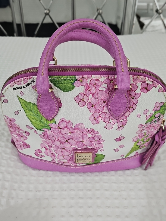 Dooney & Bourke Handbags - Mini Dooney & Bourke Pink Floral Dome Satchel with Green Leaf Accents